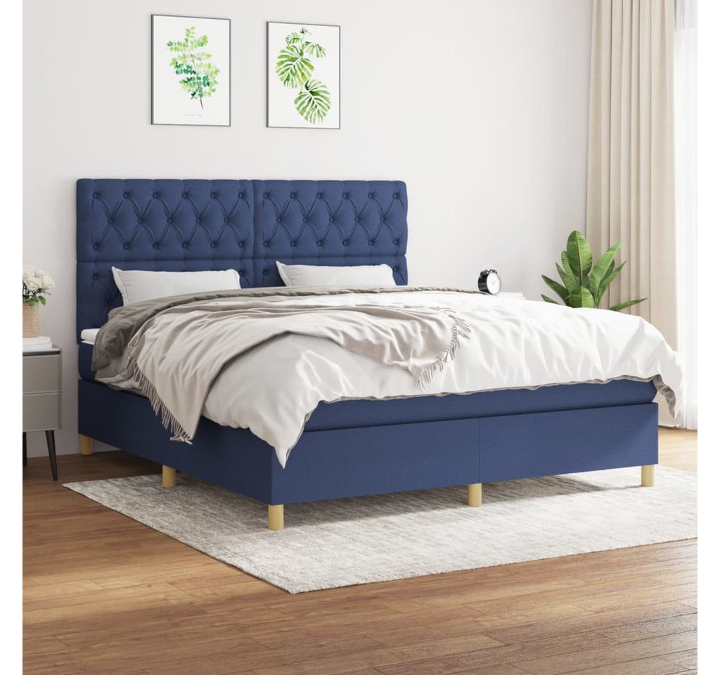 vidaXL Boxspringbett Boxspringbett mit Matratze Blau 160x200 cm Stoff Bett günstig online kaufen