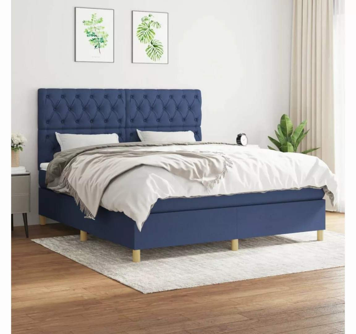 vidaXL Boxspringbett Boxspringbett mit Matratze Blau 160x200 cm Stoff Bett günstig online kaufen