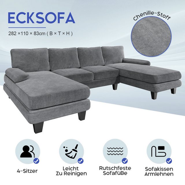 HOMALL Ecksofa Ecksofa mit Abnehmbarer Sofabezug, U-Shape Sofa mit 4 Kissen günstig online kaufen