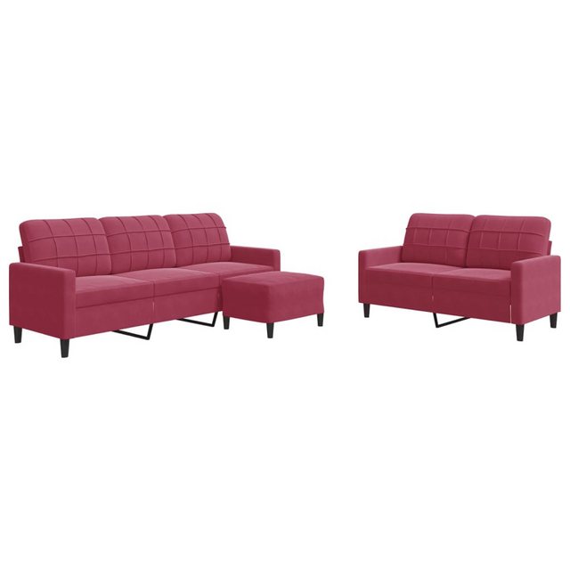 vidaXL Sofa 3-tlg. Sofagarnitur mit Kissen Weinrot Samt günstig online kaufen