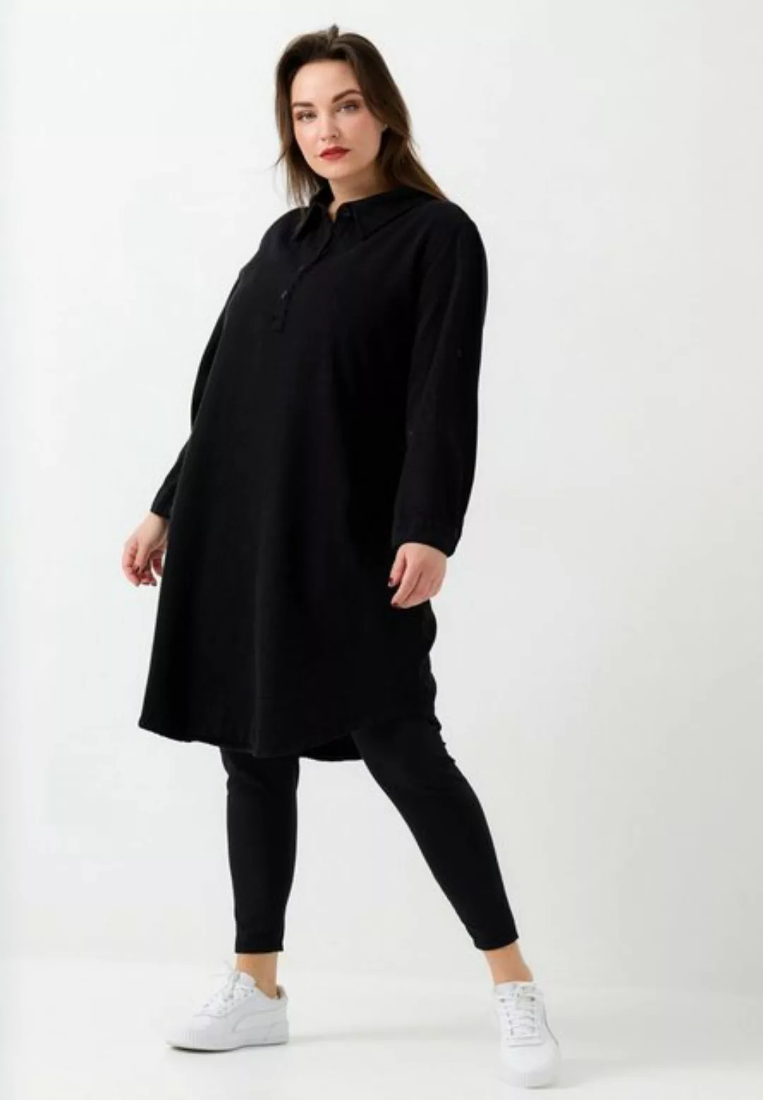 Kekoo Blusenkleid A-Linie Kleid Langarm aus reiner Baumwolle 'Verde' günstig online kaufen