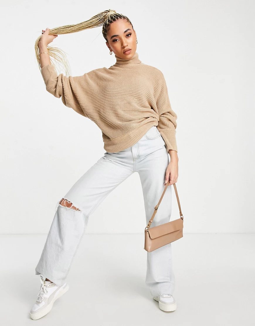 NA-KD – Umgeschlagener Pullover in Beige-Neutral günstig online kaufen