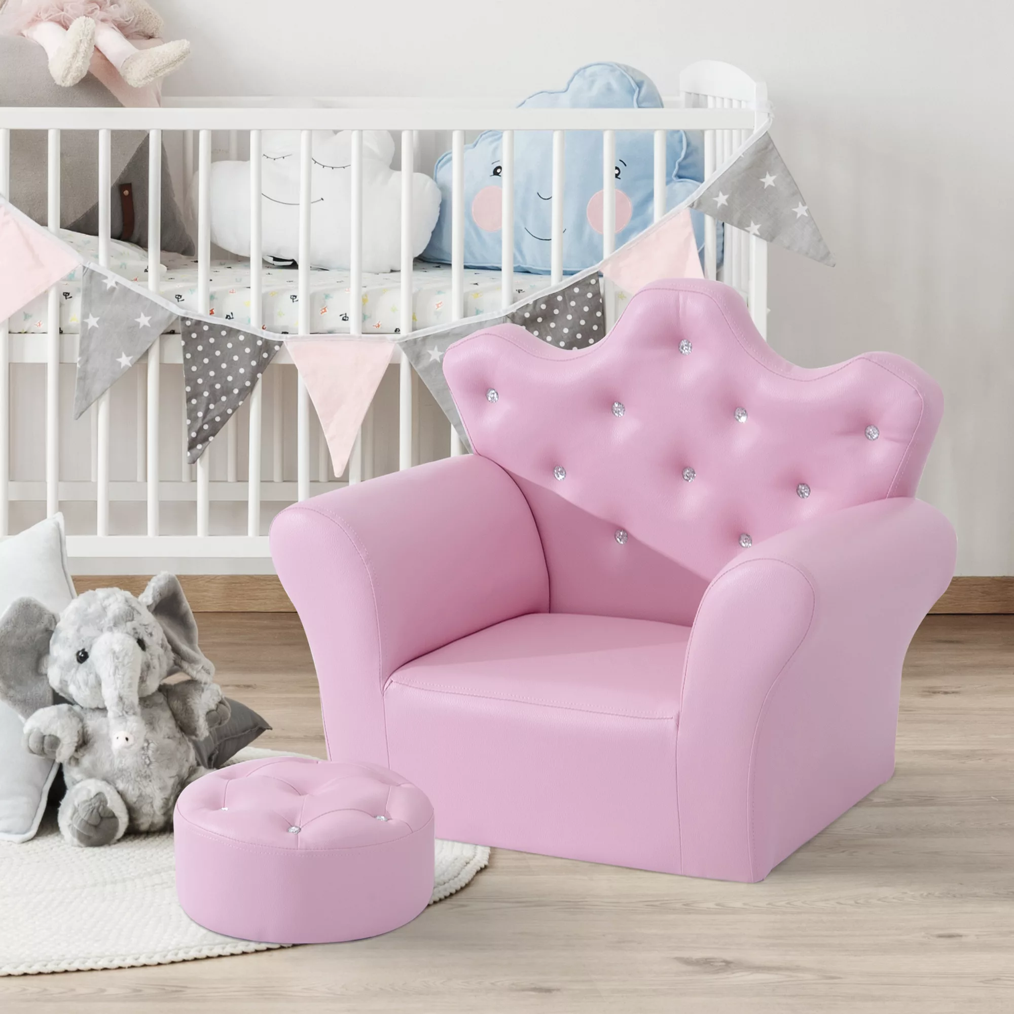 HOMCOM Kindersessel mit Kristallknöpfen rosa günstig online kaufen