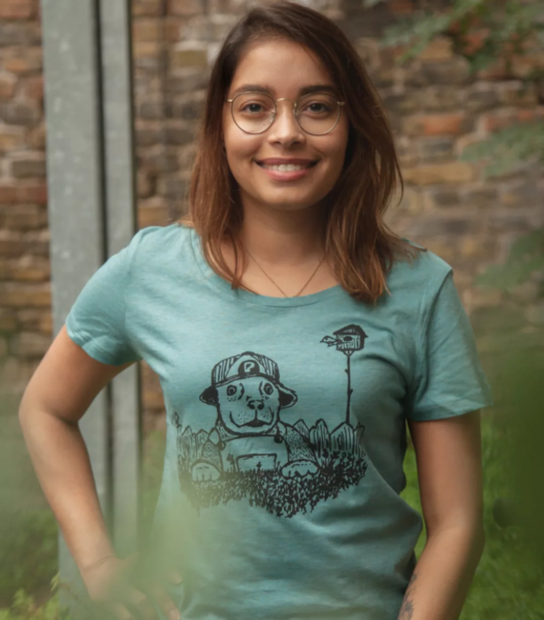 Hund Wilson Wuff - Fair Wear Frauen T-shirt - Heather Eucalyptus günstig online kaufen
