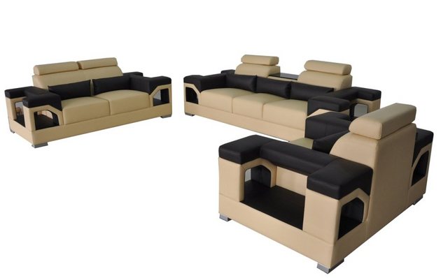 JVmoebel Sofa Beige 3+2+1 Garnitur Leder Sofa Couch Polster Couchen, Made i günstig online kaufen