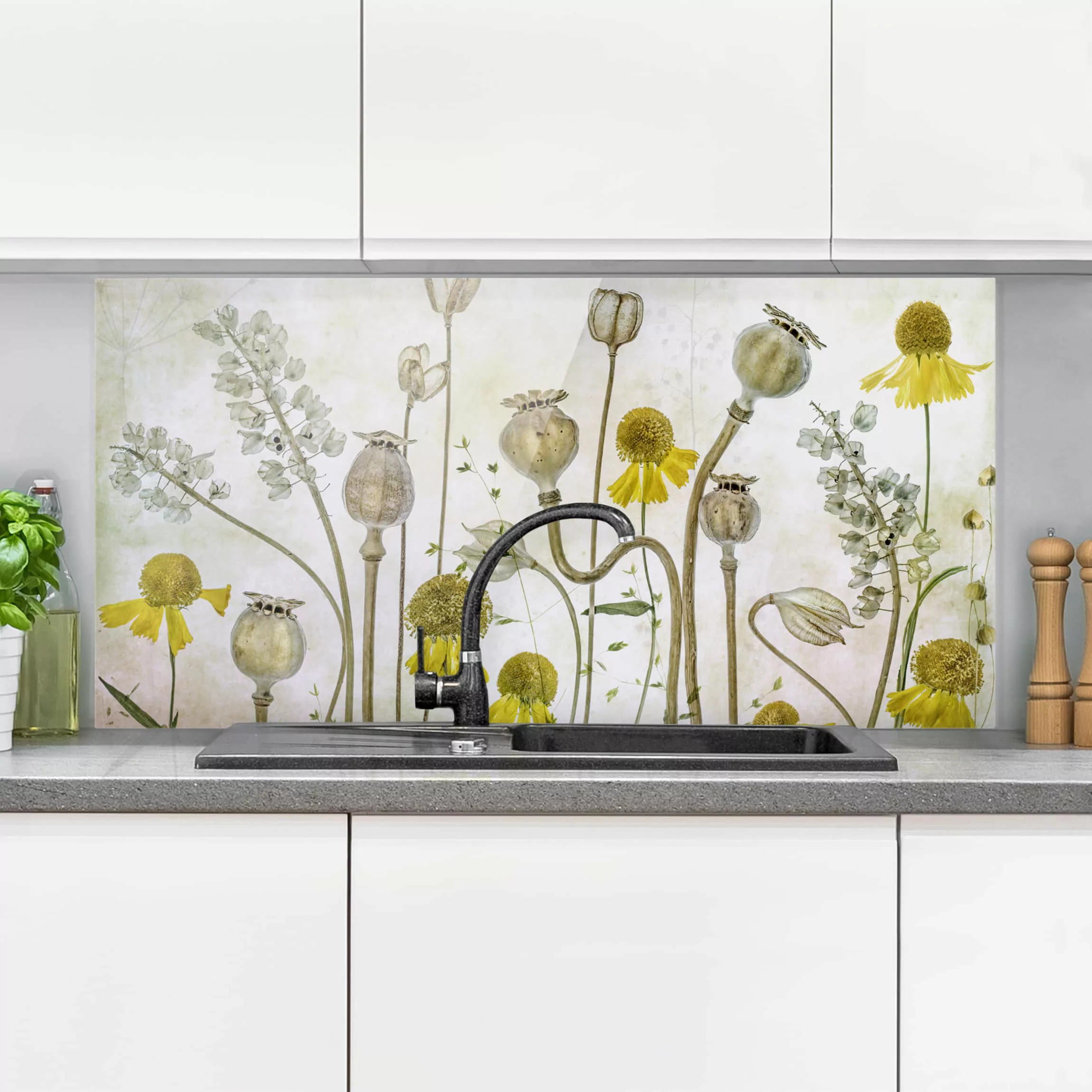 Glas Spritzschutz Blumen - Querformat 2:1 Mohn und Helenium günstig online kaufen