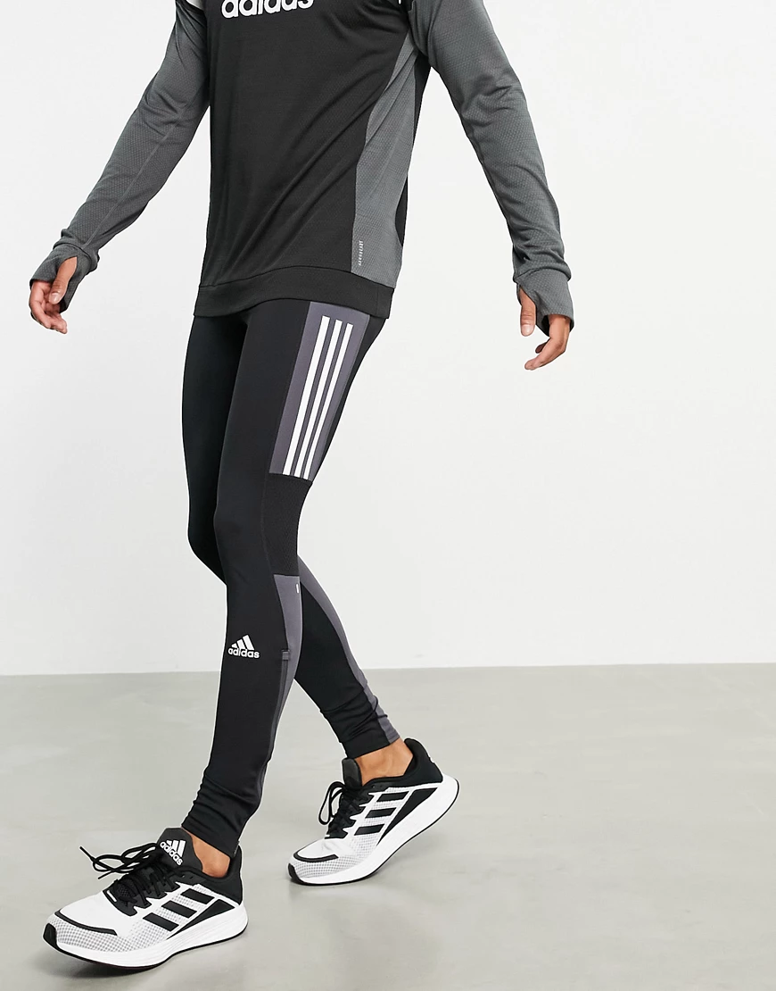 adidas Running – Leggings mit Farbblock-Design in Grau und Schwarz günstig online kaufen