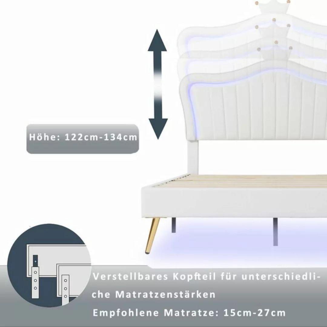 KoDise Polsterbett mit Kronenkopfteil aus PU-Leder mit LED-Leuchten, Latten günstig online kaufen