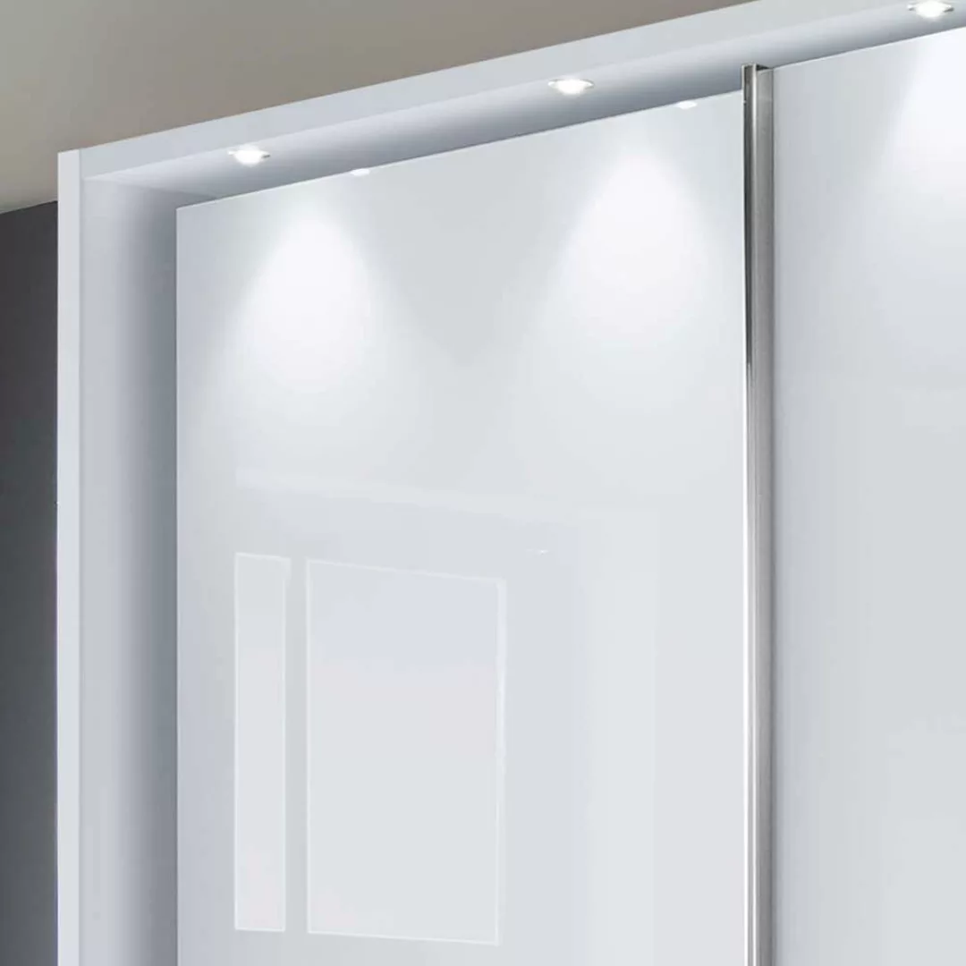 Weißer Schwebetürenschrank Glas beschichtet LED Beleuchtung günstig online kaufen