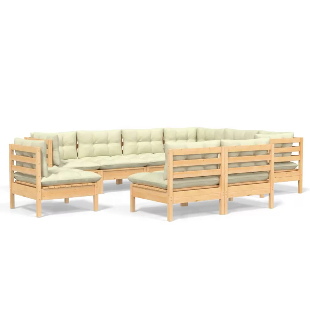 9-tlg. Garten-lounge-set Mit Creme Kissen Massivholz Kiefer günstig online kaufen