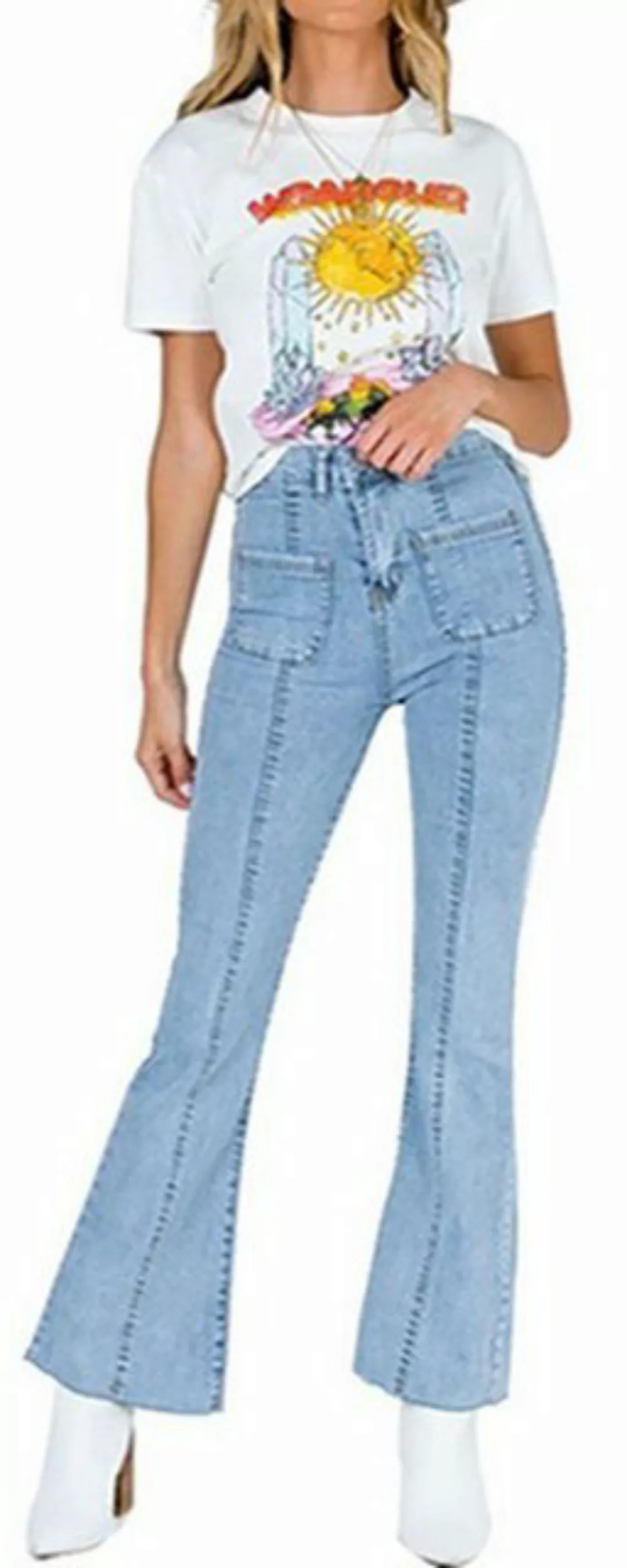 ZWY High-waist-Jeans Schlagjeans für Damen Stretch-Denim Slim-Fit-Jeanshose günstig online kaufen
