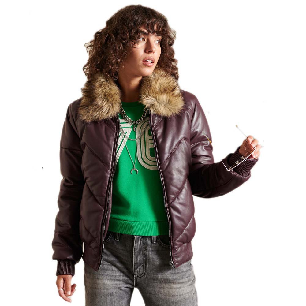 Superdry Heritage Leather Puffer Mantel XL Aubergine günstig online kaufen