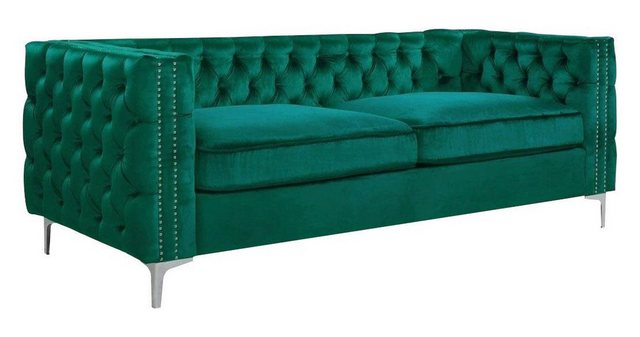 Xlmoebel Chesterfield-Sofa Grüne Chesterfield Couch Luxus Samt Stoff Sofa S günstig online kaufen