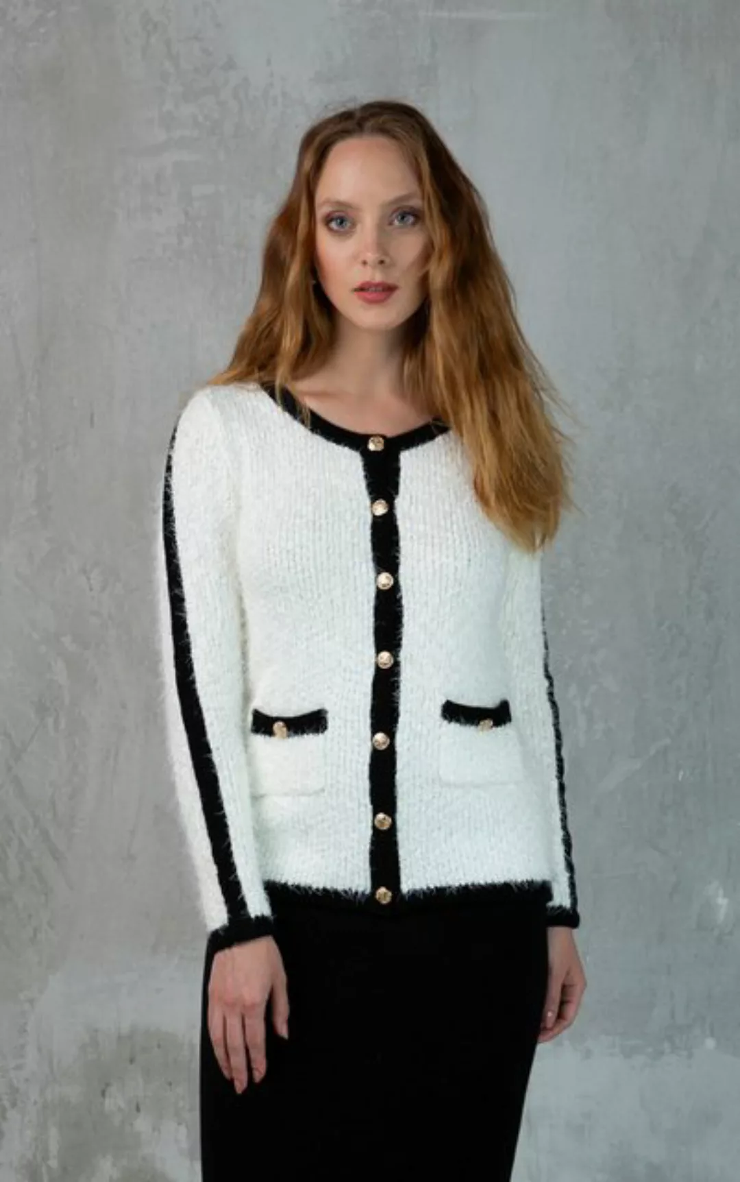 Passioni Cardigan Kuscheliger Cardigan mit Kontraststreifen und Knöpfen günstig online kaufen