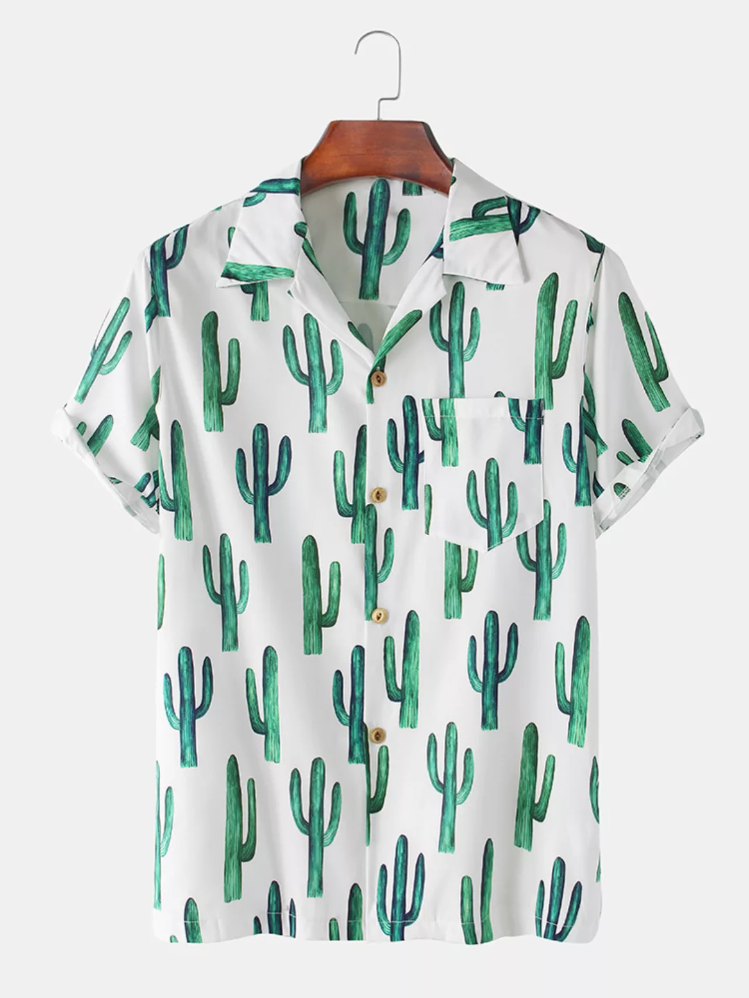 Herren Kaktus gedruckt Light Revere Collar Casual Kurzarmhemden mit Tasche günstig online kaufen