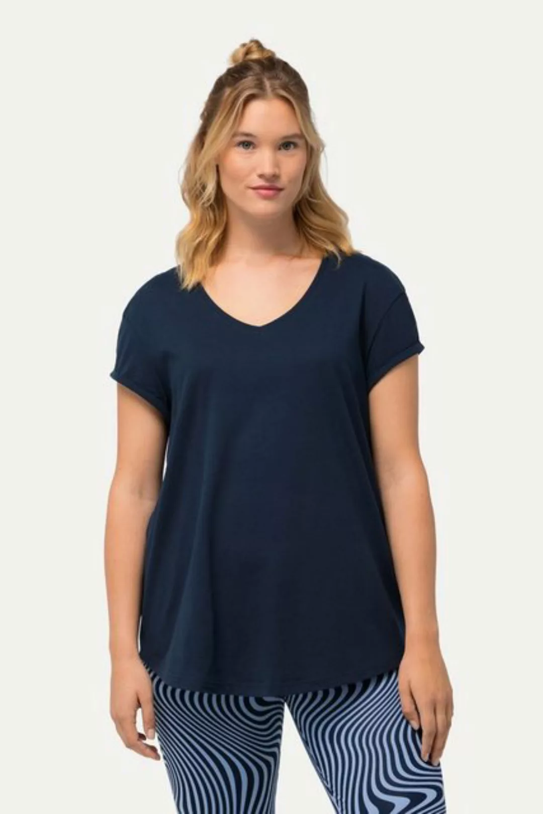 Ulla Popken Rundhalsshirt Loungewear-Shirt A-Linie V-Ausschnitt Halbarm günstig online kaufen