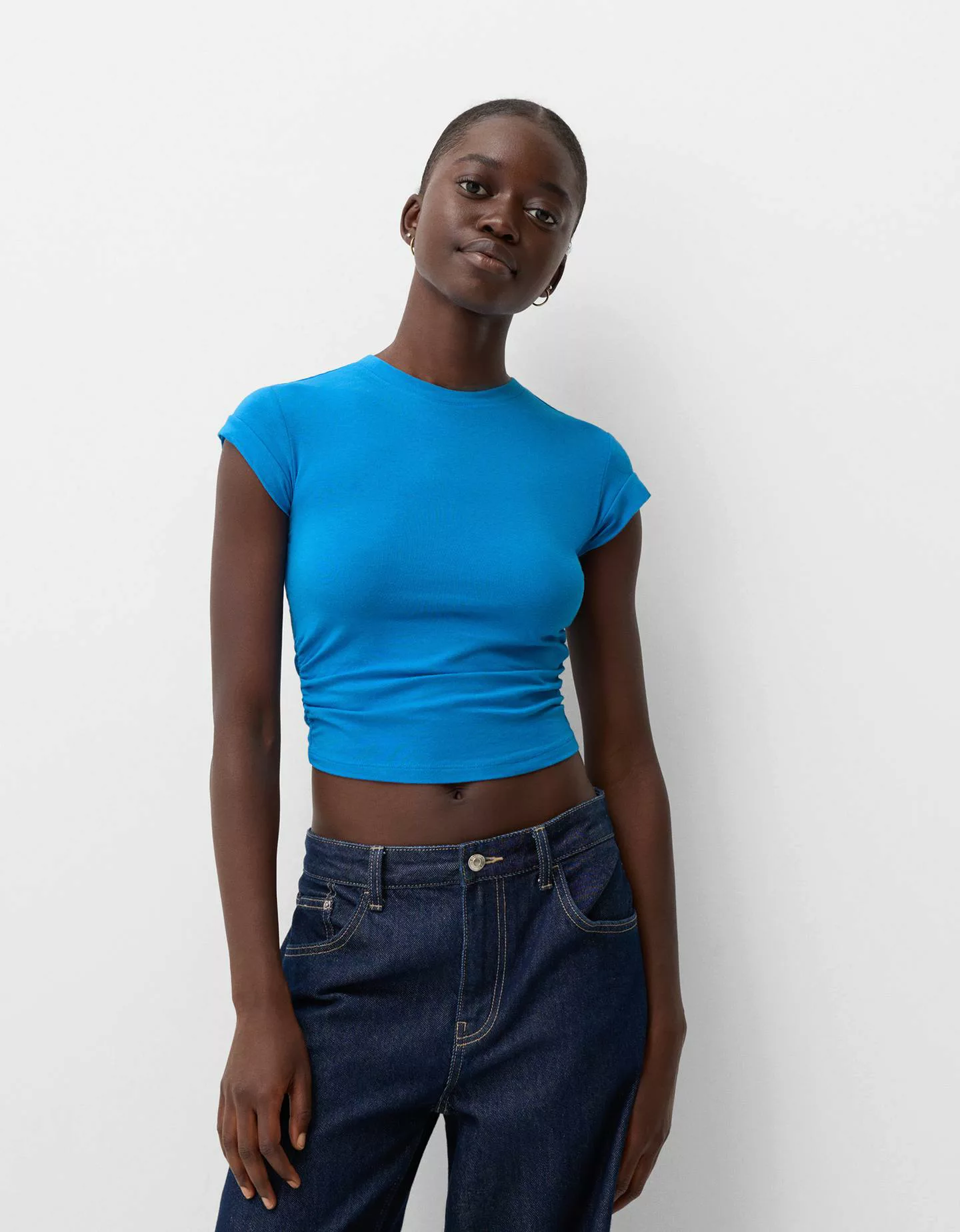 Bershka T-Shirt Mit Kurzen Ärmeln Damen S Blau günstig online kaufen