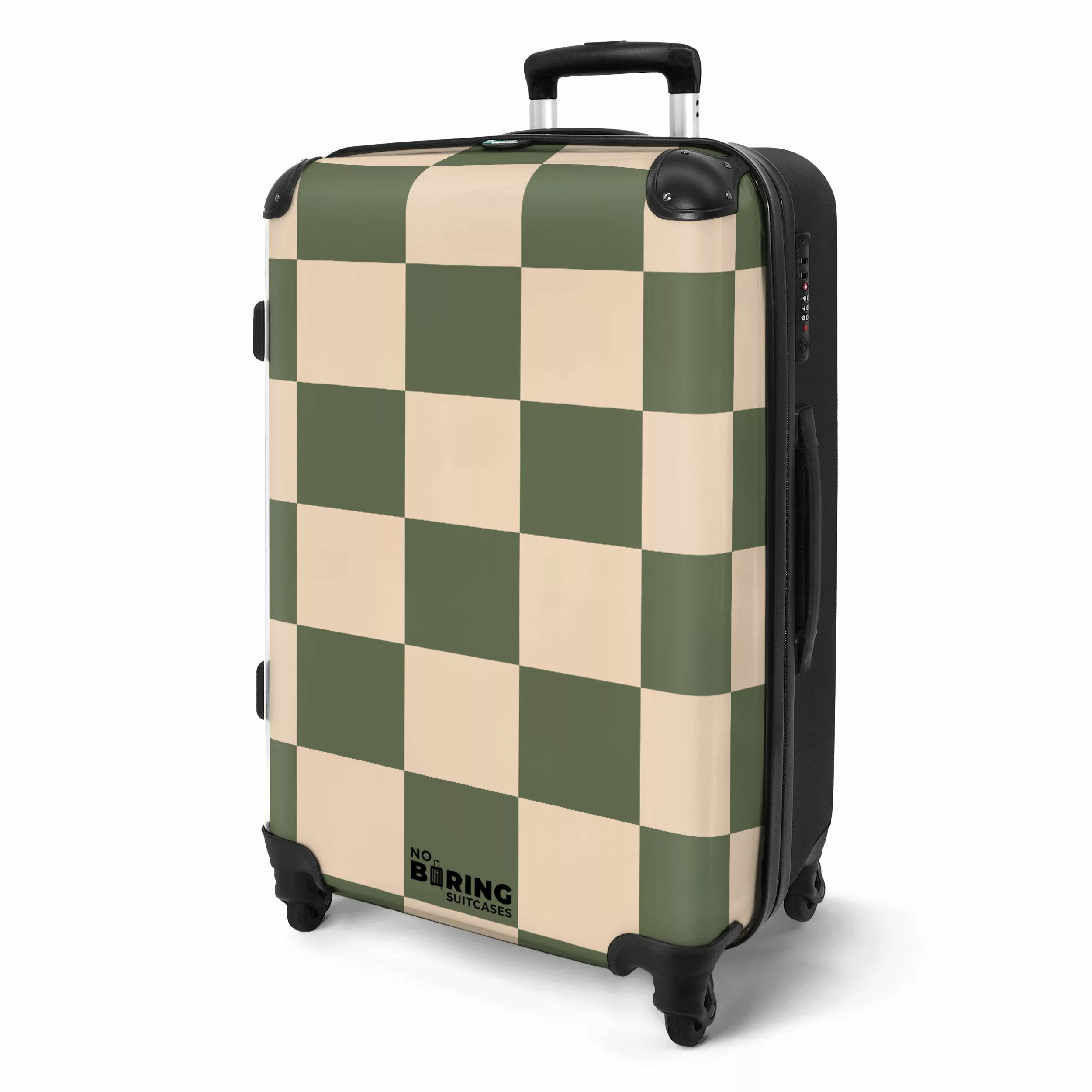 NoBoringSuitcases.com© Hartschalen-Trolley Grün mit beigem Schachbrettmuste günstig online kaufen