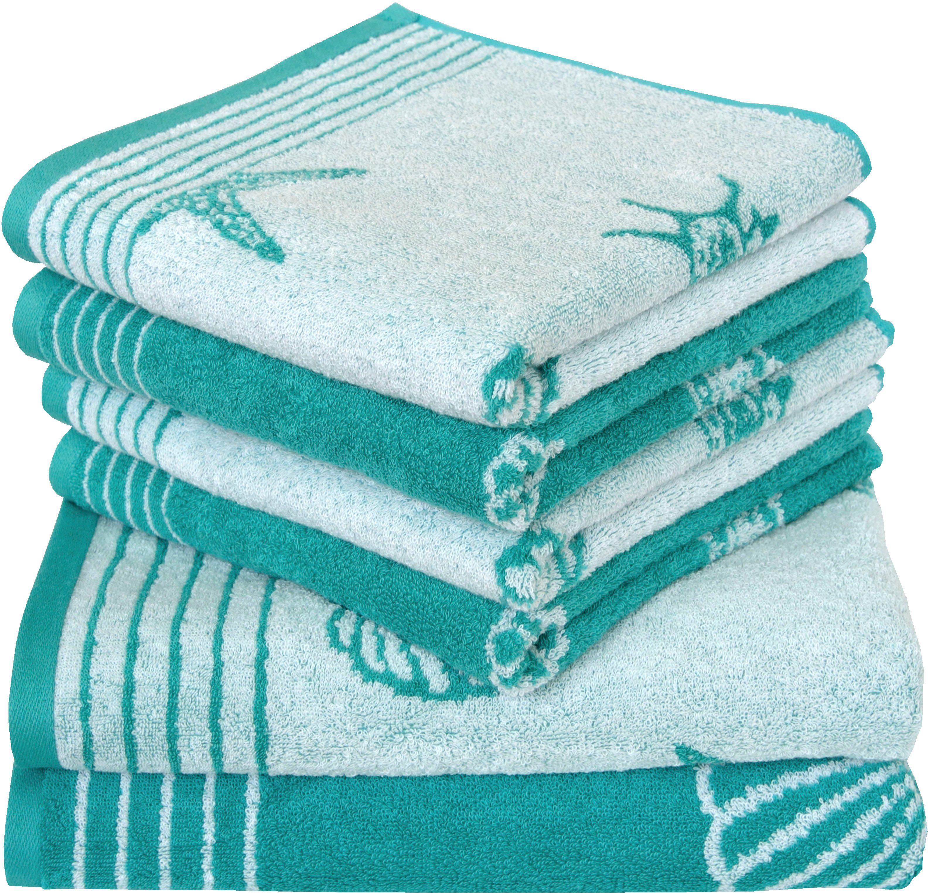 Dyckhoff Handtuch Set »Seashell«, Set, 6 tlg., Walkfrottee, mit Muschelmust günstig online kaufen