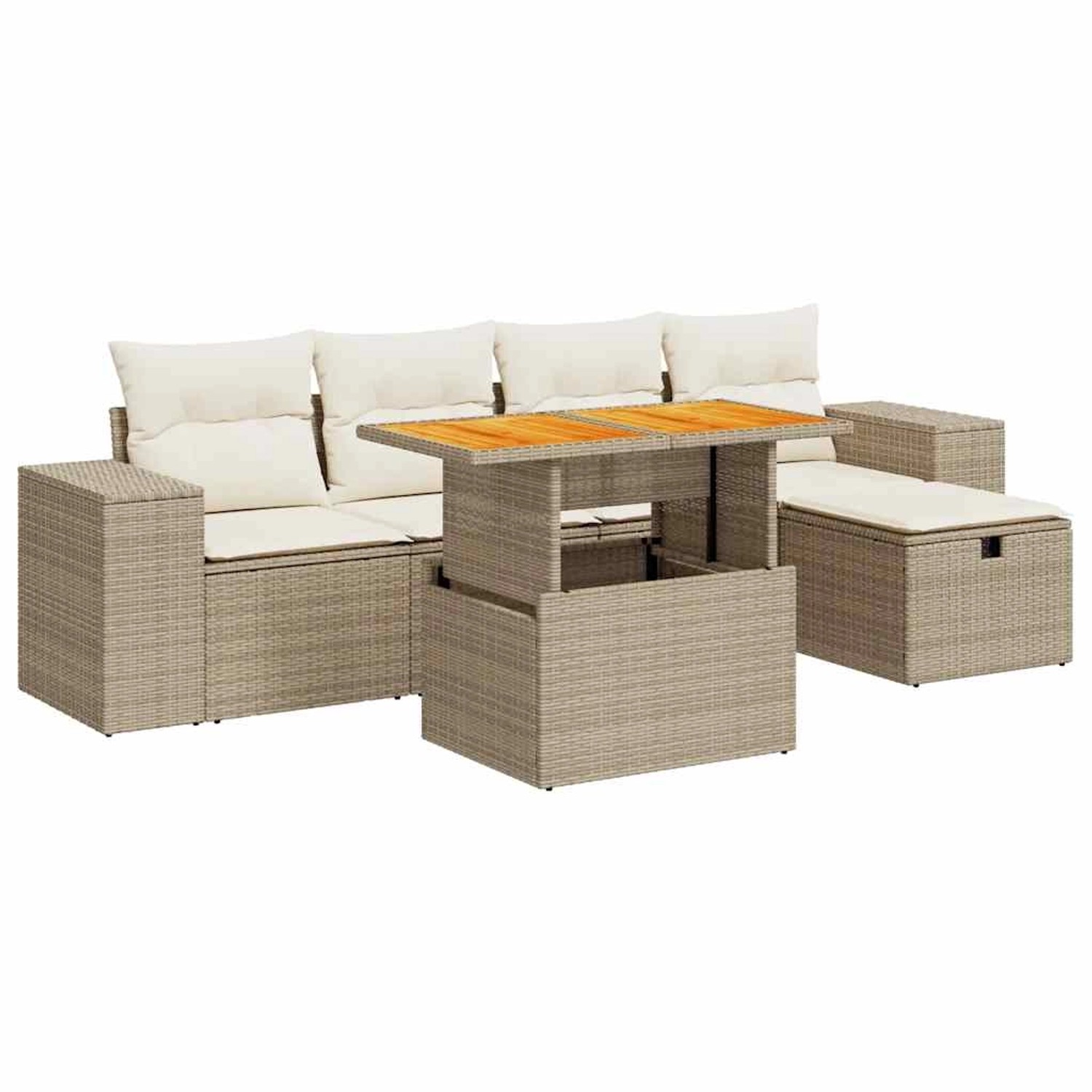 vidaXL 6-Tlg Garten-Sofagarnitur mit Kissen Beige Poly Rattan Akazie 332808 günstig online kaufen