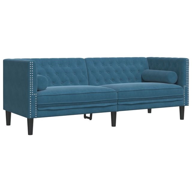 vidaXL Sofa Chesterfield-Sofa mit Nackenrollen 3-Sitzer Blau Samt günstig online kaufen