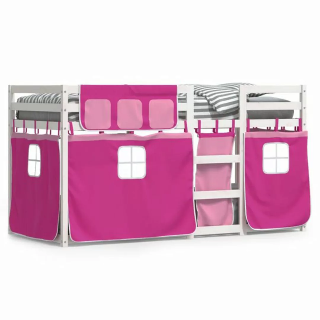 vidaXL Bettgestell Etagenbett mit Vorhängen Rosa 90x200 cm Massivholz Kiefe günstig online kaufen