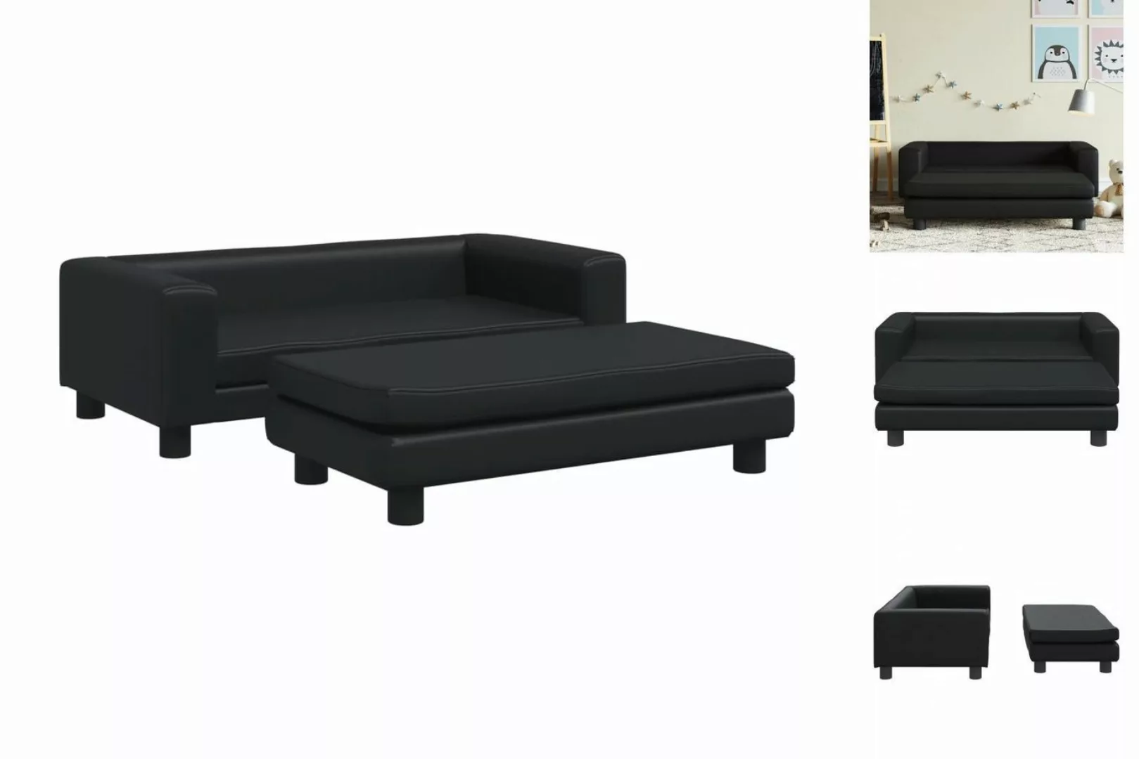 vidaXL Kindersofa Kindersofa mit Hocker Schwarz 100x50x30 cm Kunstleder Kin günstig online kaufen