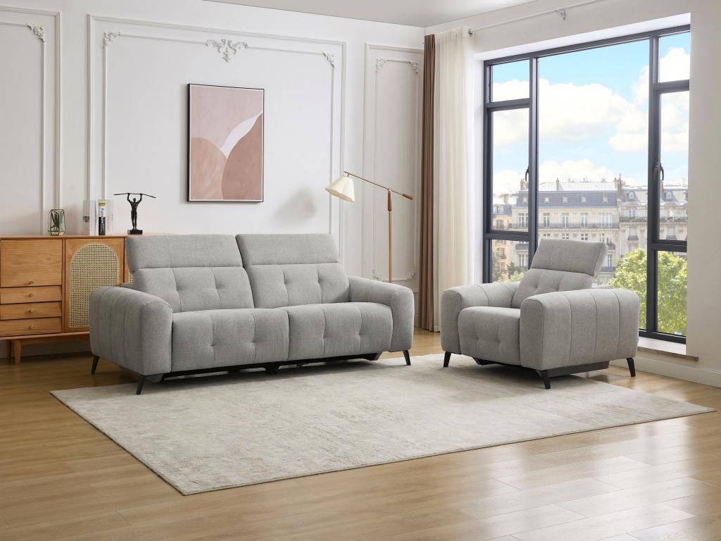 Relaxsofa elektrisch 3-Sitzer + Sessel - Stoff - Grau - CLODI günstig online kaufen