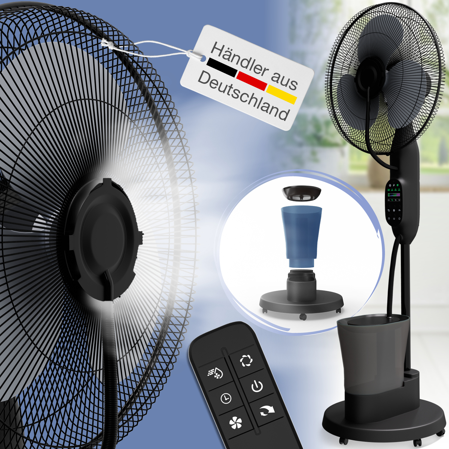 aktimeo Standventilator mit Luftbefeuchtung, Timerfunktion, Bodenrollen günstig online kaufen