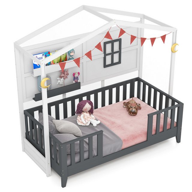 KOMFOTTEU Kinderbett, Hausbett mit Rausfallschutz & Llattenrost, 90x200 cm günstig online kaufen