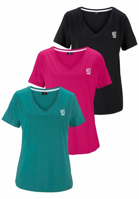 H.I.S T-Shirt Essential-Basics (Spar-Set, 3er-Pack) figurumspielender Schni günstig online kaufen