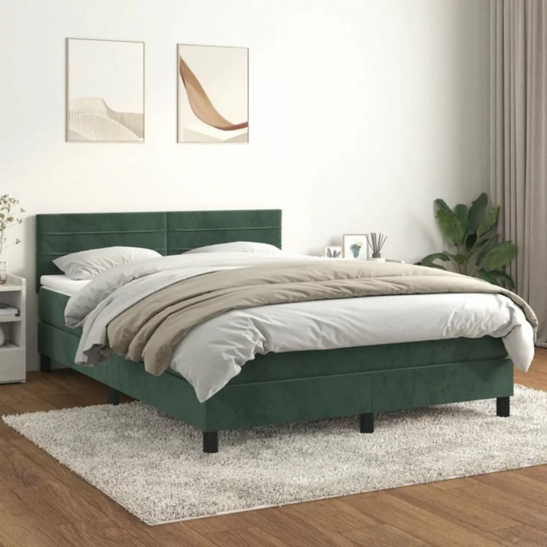 vidaXL Boxspringbett Boxspringbett mit Matratze Dunkelgrün 140x200 cm Samt günstig online kaufen