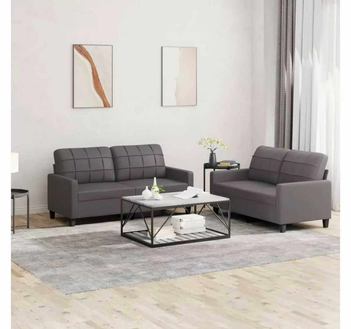 vidaXL Sofa Sofagarnitur mit Kissen Kunstleder, Standard, Grau günstig online kaufen