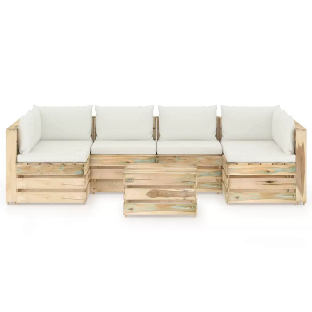 7-tlg. Garten-lounge-set Mit Kissen Grün Imprägniertes Holz günstig online kaufen