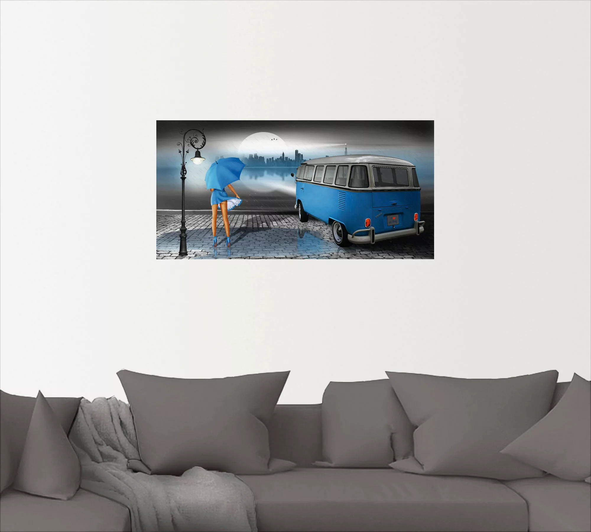 Artland Wandbild "Regennacht in Blau mit Bulli T1", Auto, (1 St.), als Lein günstig online kaufen