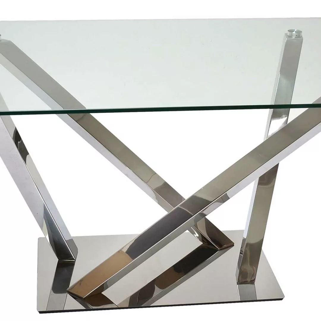 Glas Esstisch mit Edelstahl Mikado Fußgestell 160 cm breit günstig online kaufen