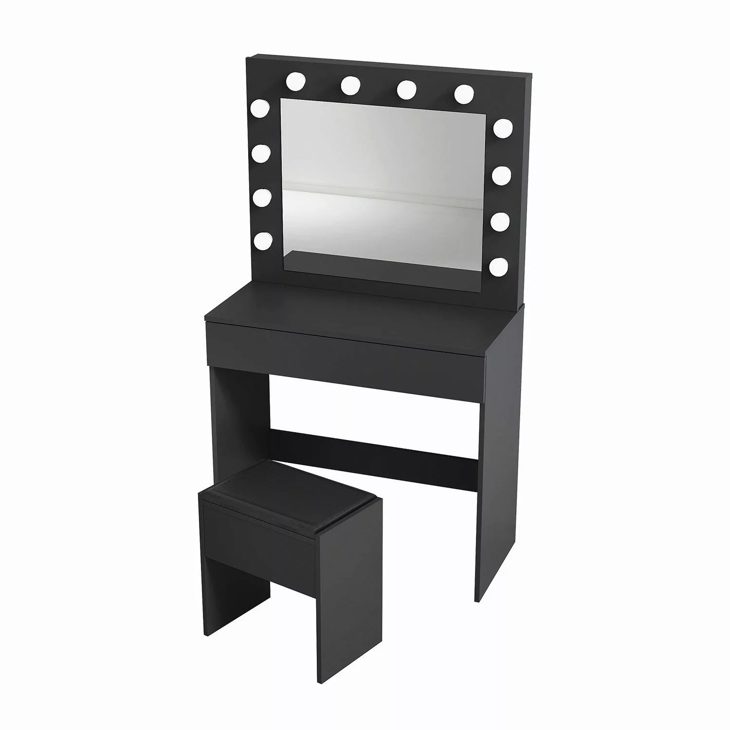 SONNI Schminktisch Schwarz/Weiß, mit LED-Beleuchtung, 80x40x140cm,3 günstig online kaufen