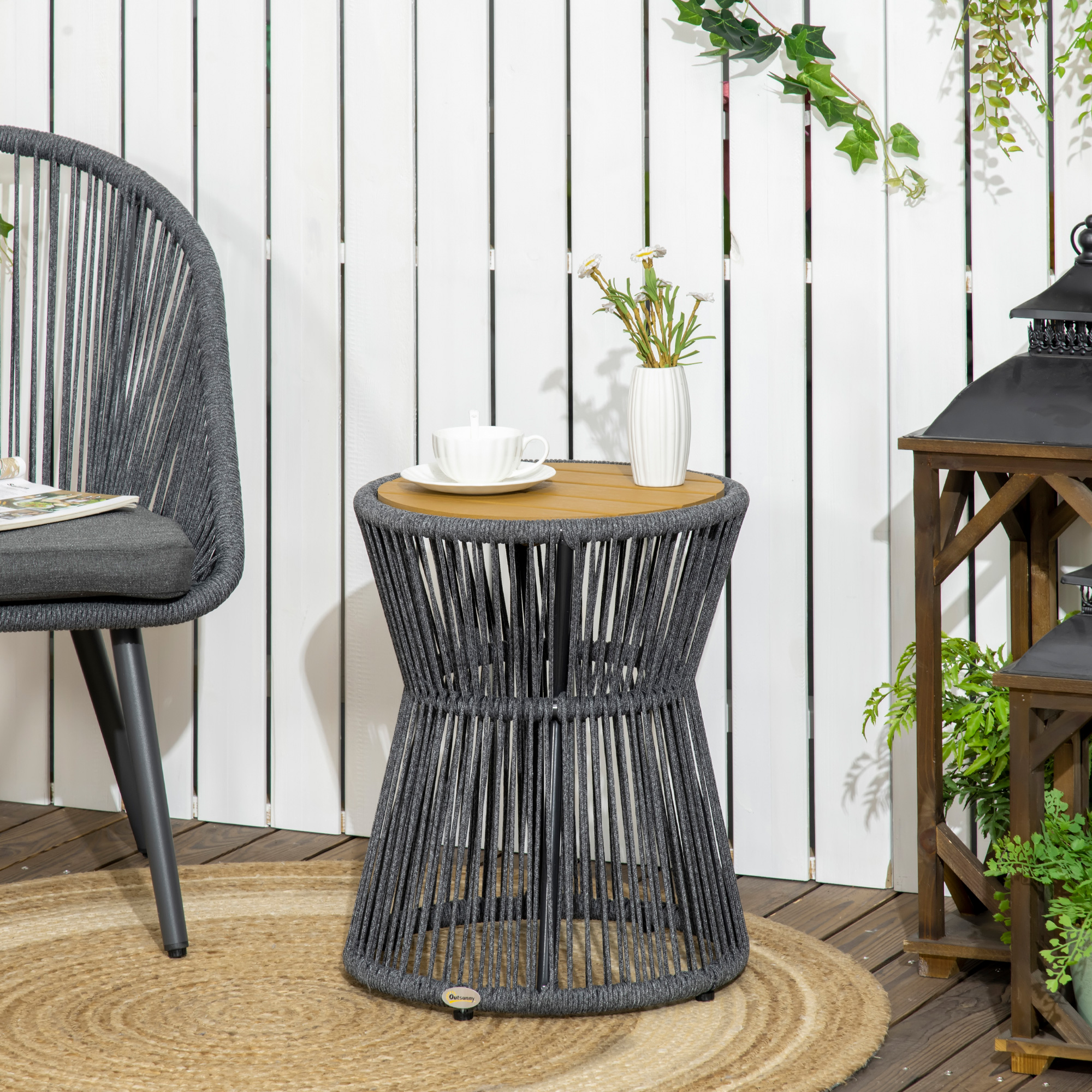 Outsunny Gartentisch Bistrotisch Kaffeetisch mit Kunststofftischplatte mit günstig online kaufen