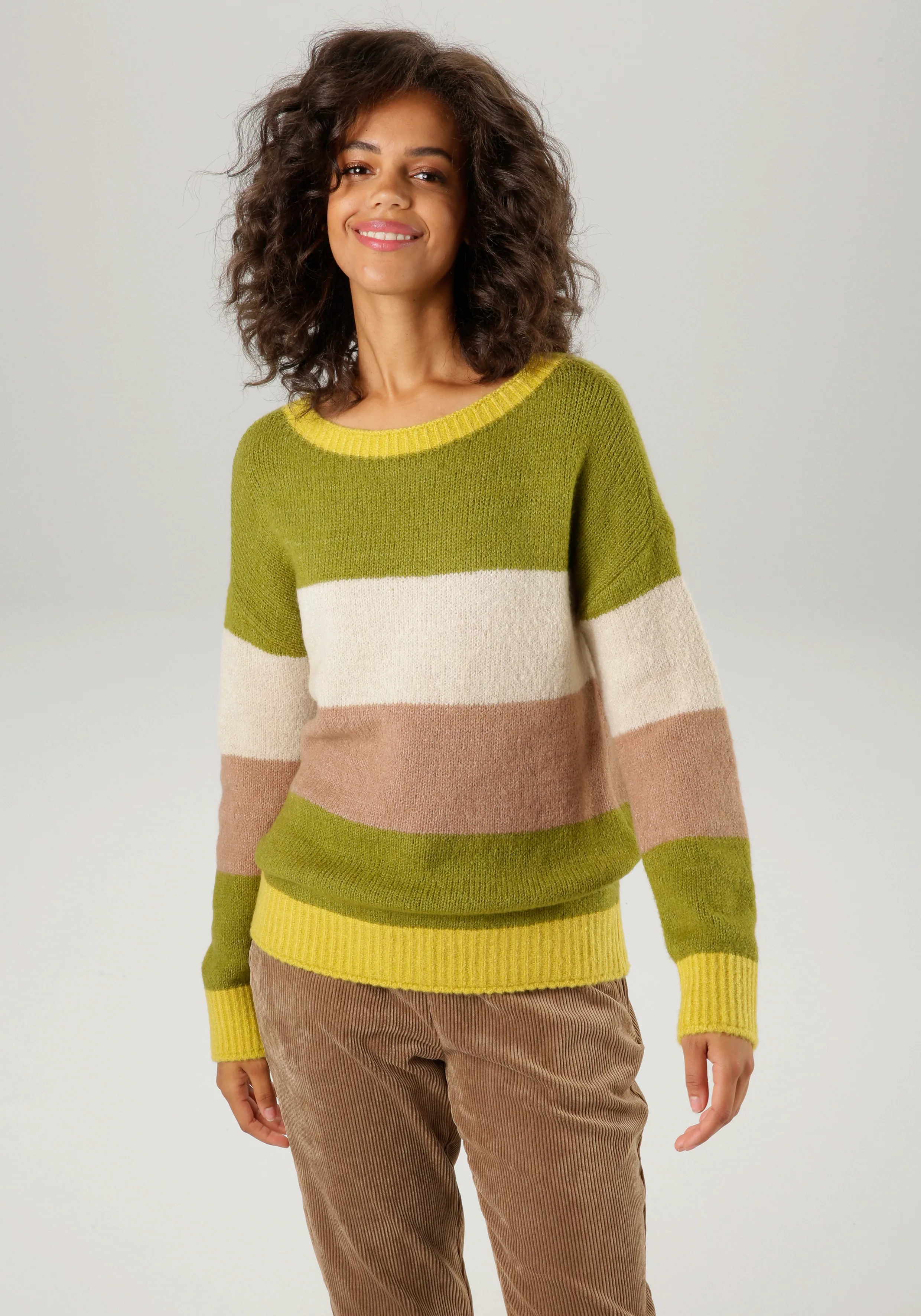 Aniston CASUAL Strickpullover, mit trendfarbenen, breiten Ringeln - NEUE KO günstig online kaufen