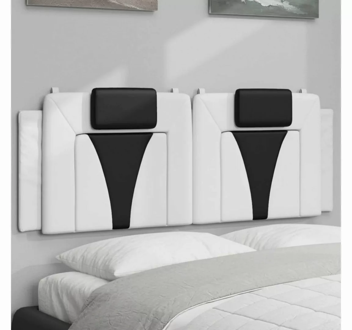 vidaXL Bett, Kopfteil-Kissen Weiß und Schwarz 140 cm Kunstleder günstig online kaufen