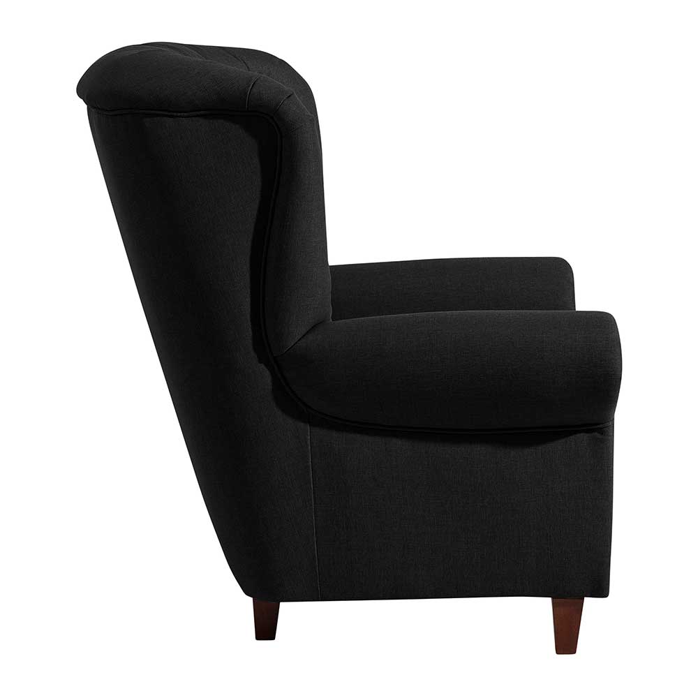 Schwarzer Wohnzimmer Sessel mit Armlehnen Chesterfield Look günstig online kaufen