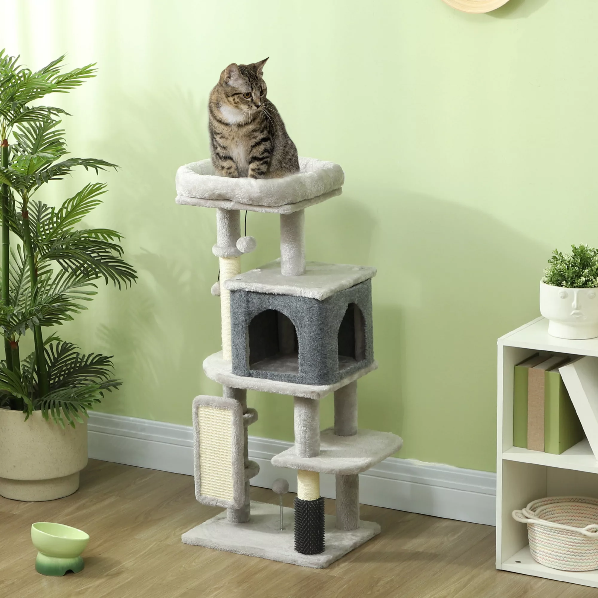 PawHut Kratzbaum für Katzen, 104 cm hoch, mit Kratzteppich, Plüschbett, Kat günstig online kaufen