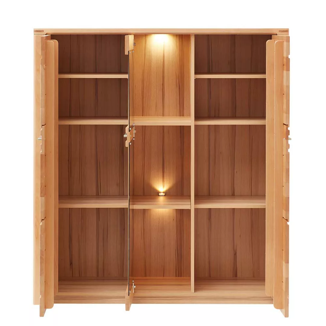 Wohnzimmer Highboard Kernbuche teilmassiv LED Beleuchtung günstig online kaufen