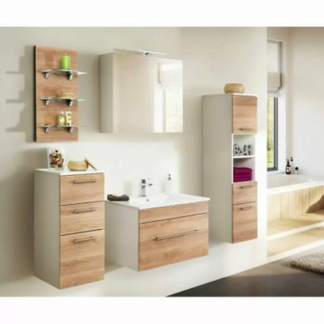 Lomadox Badezimmer Möbel Set LAGOS-02 Hochglanz weiß, 75cm Keramikwaschtisc günstig online kaufen