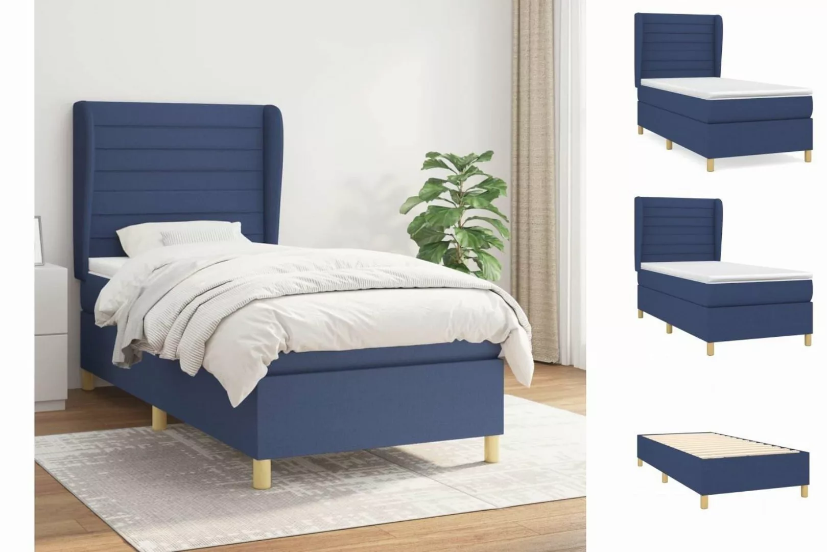 vidaXL Boxspringbett Boxspringbett mit Matratze Blau 80x200 cm Stoff Bett B günstig online kaufen