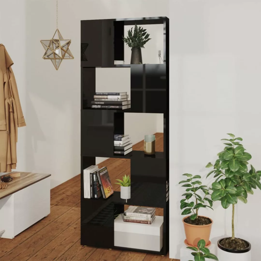 Bücherregal Raumteiler Hochglanz-schwarz 60x24x155 Cm günstig online kaufen