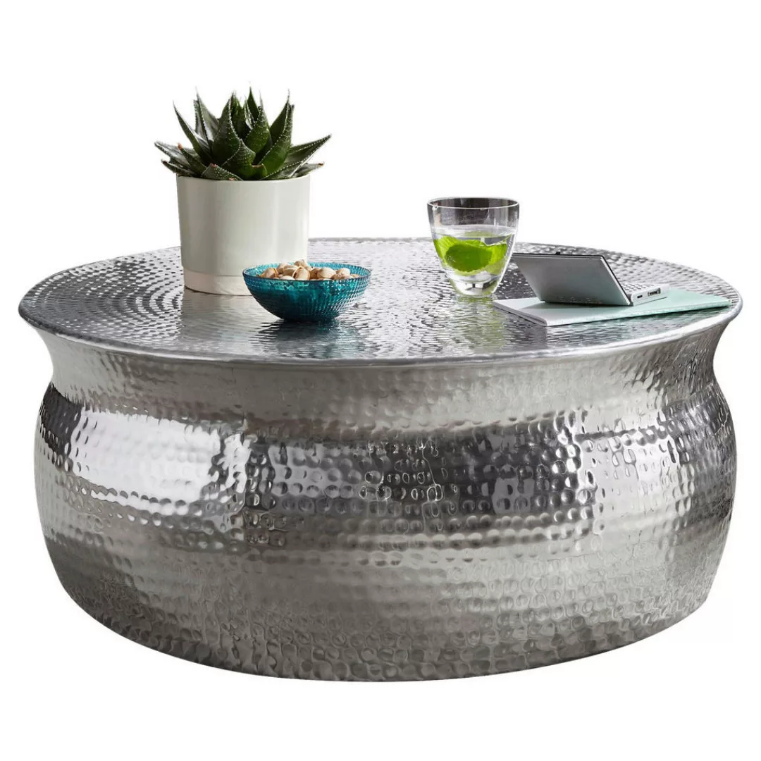 Couchtisch 75x31x75cm Aluminium Silber Beistelltisch orientalisch rund | Fl günstig online kaufen