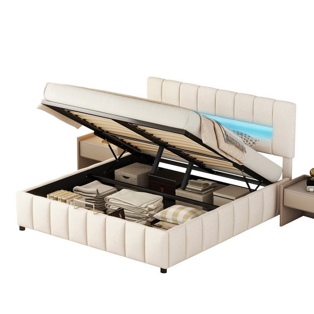DOPWii Bett 180x200cm Doppelbett,Familienbett,Plattformbett mit LED-Beleuch günstig online kaufen