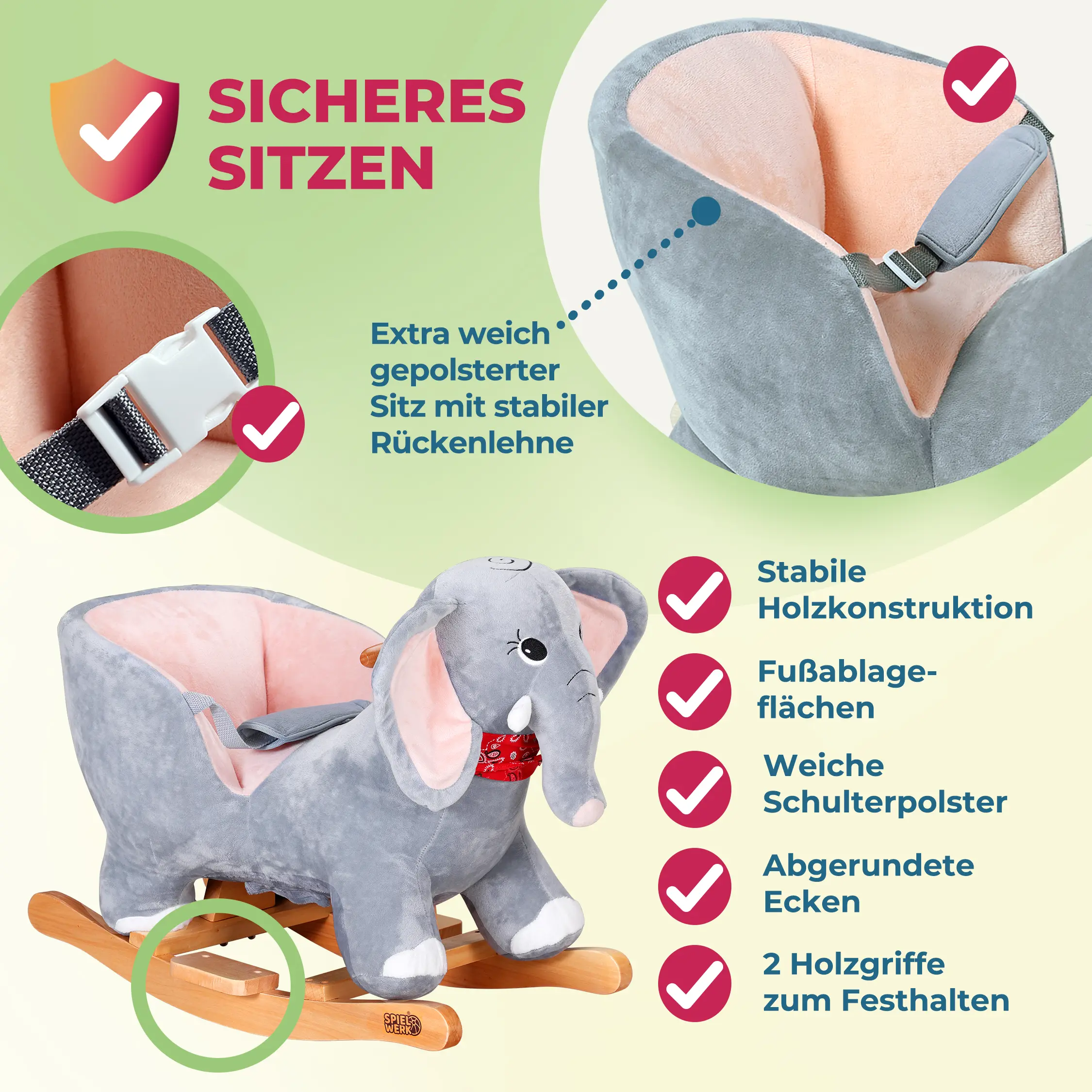 Schaukeltier Elefant Grau mit Sicherheitsgurt günstig online kaufen