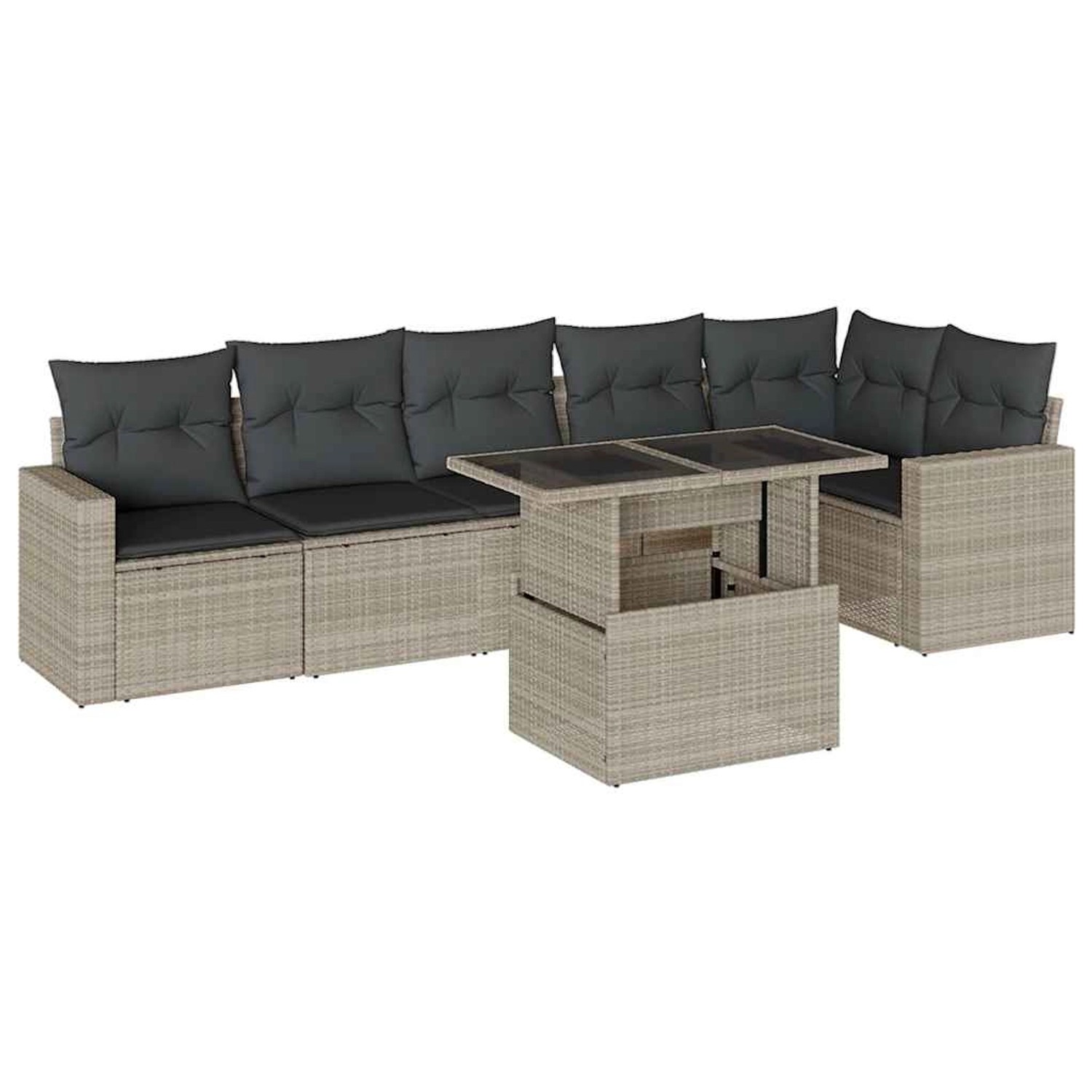 vidaXL 7-Tlg Garten-Sofagarnitur mit Kissen Hellgrau Poly Rattan 3267292 günstig online kaufen